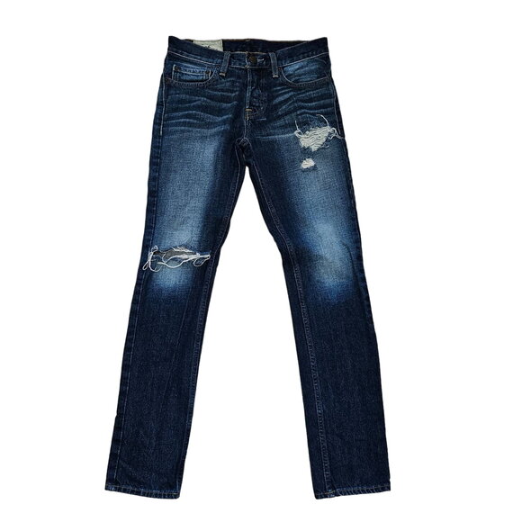 Hollister Mens Skinny Jeans 28x30 Medium Wash Denim Holes Rips Button Fly Faded - Picture 1 of 12